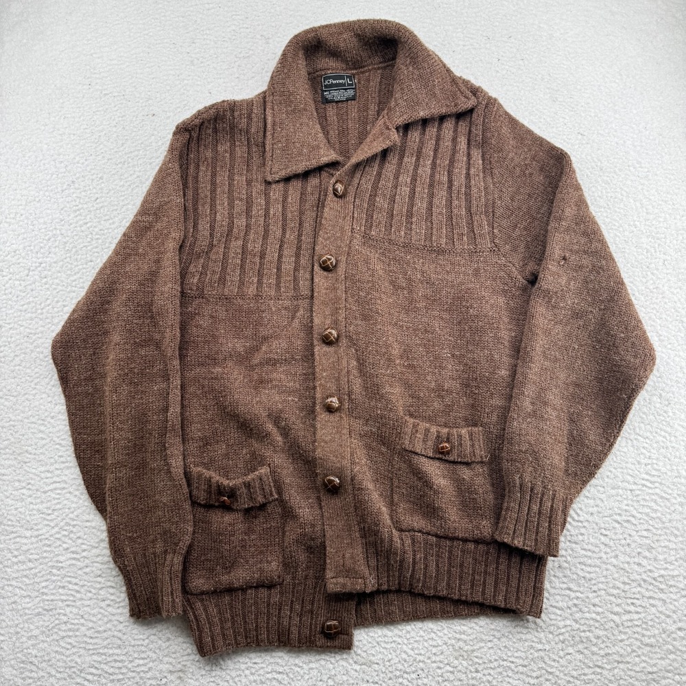 Vintage JC Penny Grandma Sweater Womens Large Brown Virgin Wintuk Orlon Acrylic